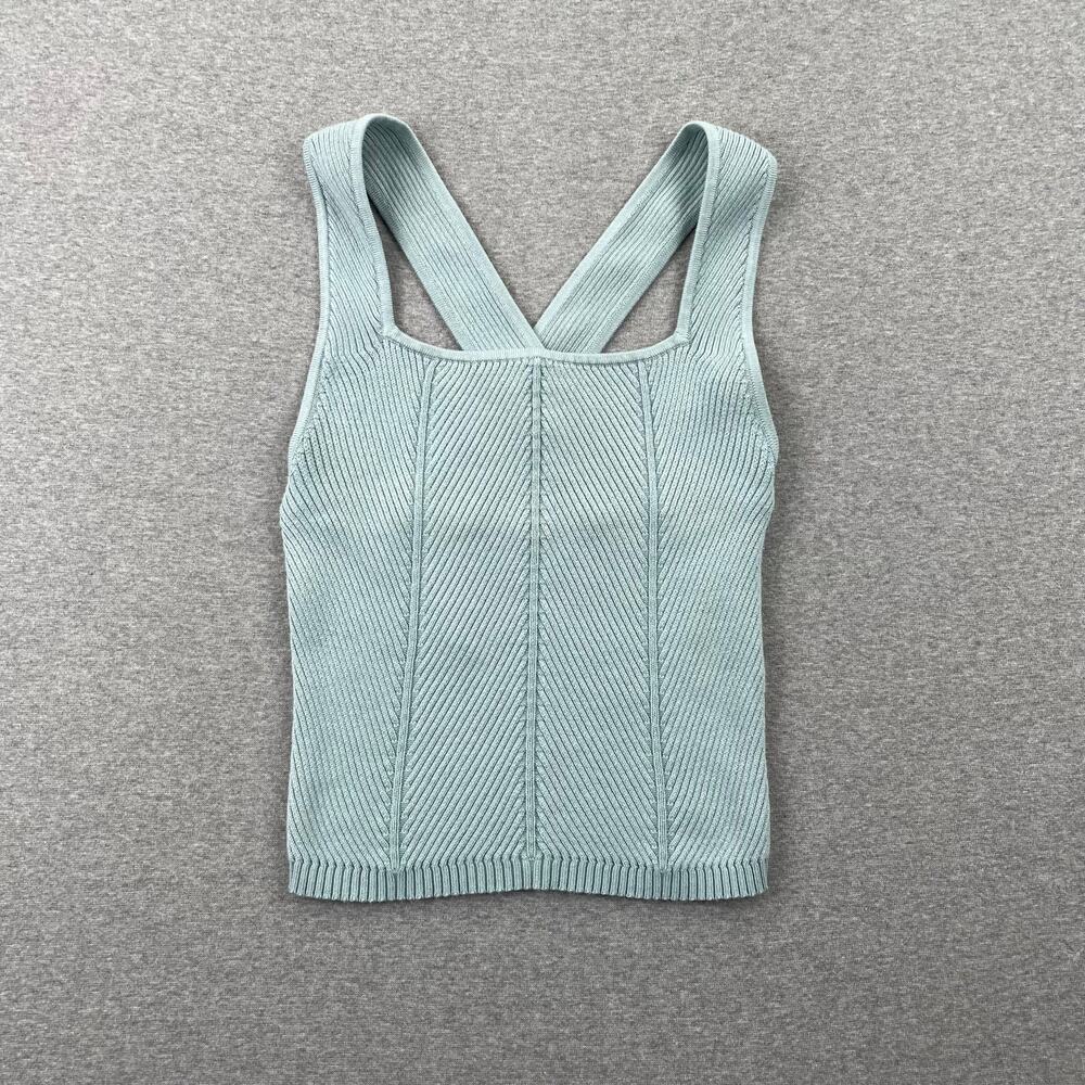 Abercrombie & Fitch Elevated Ribbed Knit Tank Top Womens XS Blue Teal Crossback